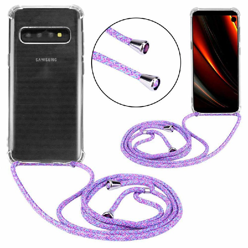 Silicone Protection Phone Case Back Cover with Strap Lanyard for Samsung Galaxy S10