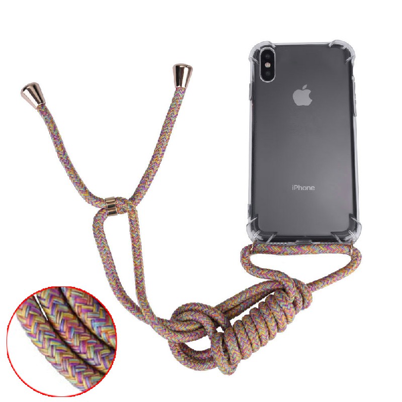 Silicone Protection Phone Case Back Cover with Strap Lanyard for iPhone X/XS