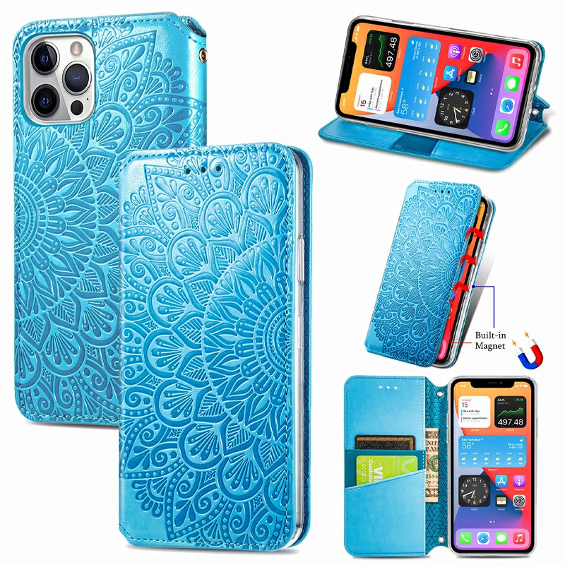 Magnetic PU Leather Wallet Case Flip Card Cover for iPhone 12/12 Pro