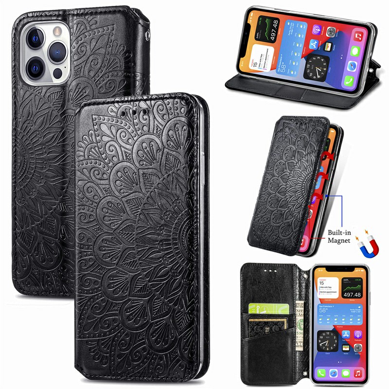 Magnetic PU Leather Wallet Case Flip Card Cover for iPhone 12/12 Pro