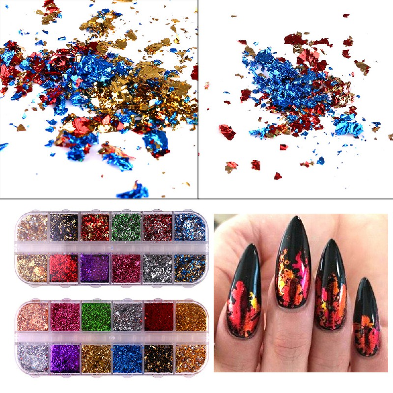 Nail Art Foil Leaf Gold Silver Flakes Chunky Glitter Body Manicure Decor Makeup