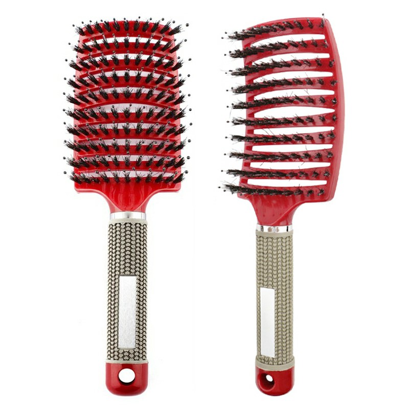 Natural Boar Bristle Detangling Nylon Brush Large Curved Curly Hair Styler