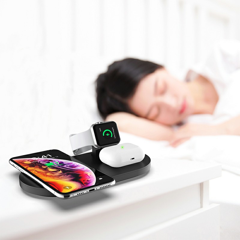 3 in 1 Wireless 10W Qi Fast Charger Station with iWatch Stand for iPhone Airpods and iWatch