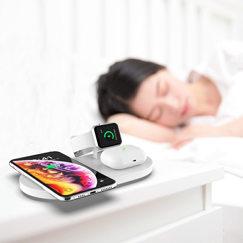 3 in 1 Wireless 10W Qi Fast Charger Station with iWatch Stand for iPhone Airpods and iWatch