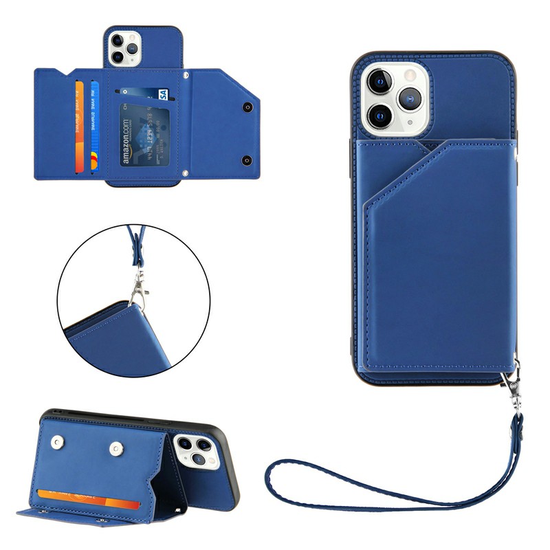 PU Leather Folio Stand Cover Case with Lanyard for iPhone 11 Pro Max