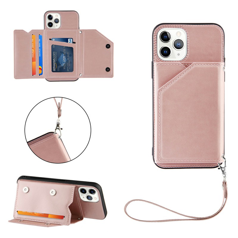 PU Leather Folio Stand Cover Case with Lanyard for iPhone 11 Pro Max
