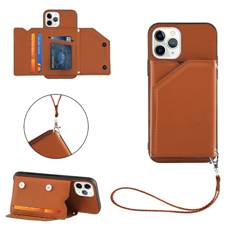 PU Leather Folio Stand Cover Case with Lanyard for iPhone 11 Pro