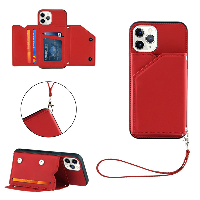 PU Leather Folio Stand Cover Case with Lanyard for iPhone 11 Pro