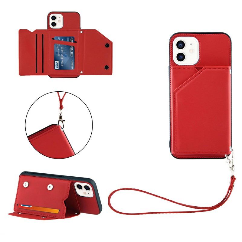 PU Leather Folio Stand Cover Case with Lanyard for iPhone 11