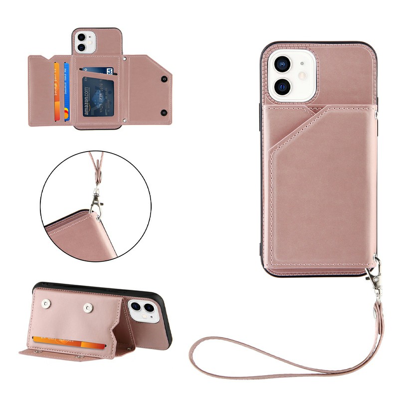 PU Leather Folio Stand Cover Case with Lanyard for iPhone 11
