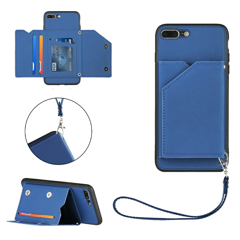 PU Leather Folio Stand Cover Case with Lanyard for iPhone 7 Plus and iPhone 8 Plus