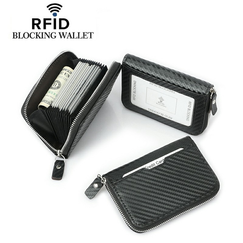 Leather Wallet with Zipper ID Window RFID Blocking Multi-card Slot Short Zipper Coin Purse