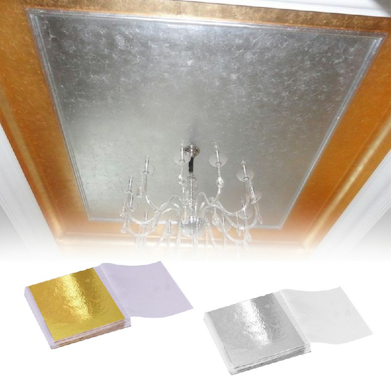 100 PCS Gilding Foil Sheets DIY Food Cake Gold Silver Copper Leaf Paper Decor