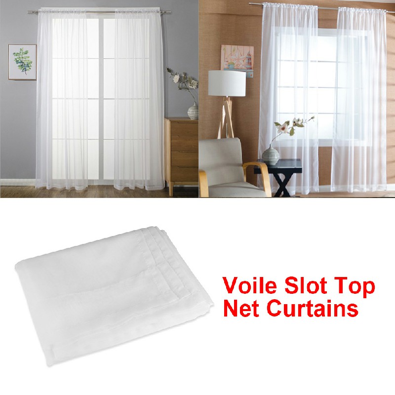 One Pair Sheer Slot Top Plain Voile Net Curtain Panels 140x229cm