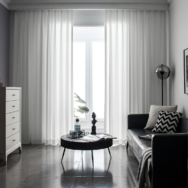 One Pair Sheer Slot Top Plain Voile Net Curtain Panels - Grey