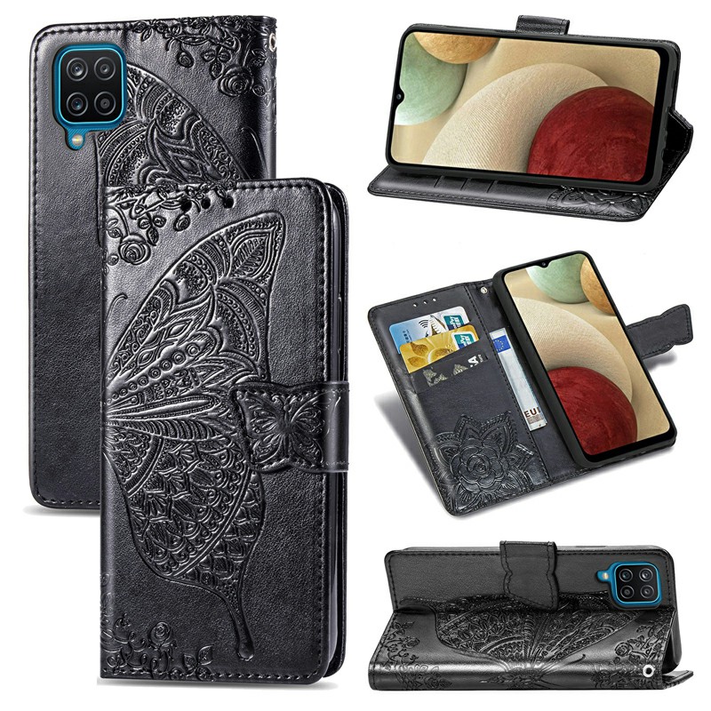 Butterfly Embossed Pattern Leather Flip Stand Case for Samsung Galaxy A12