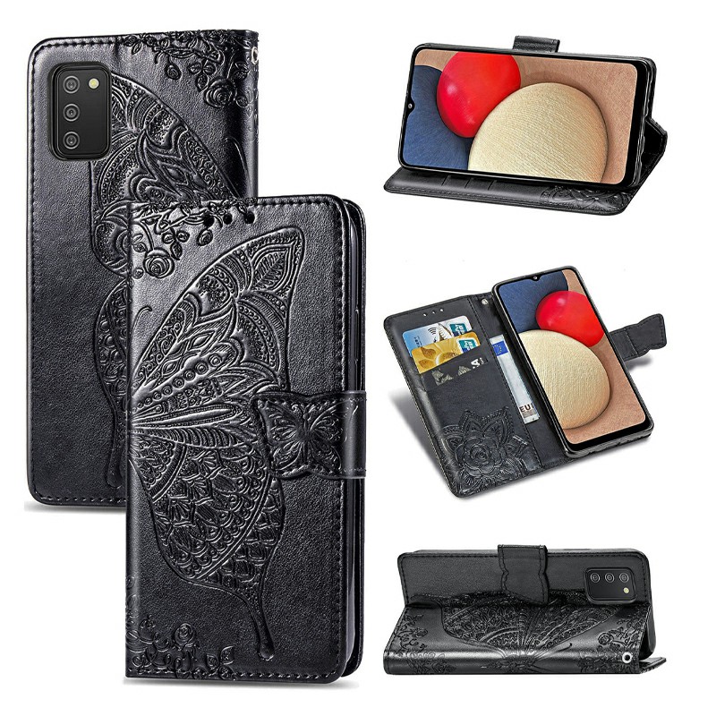 Butterfly Embossed Pattern Leather Flip Stand Case for Samsung Galaxy A02S