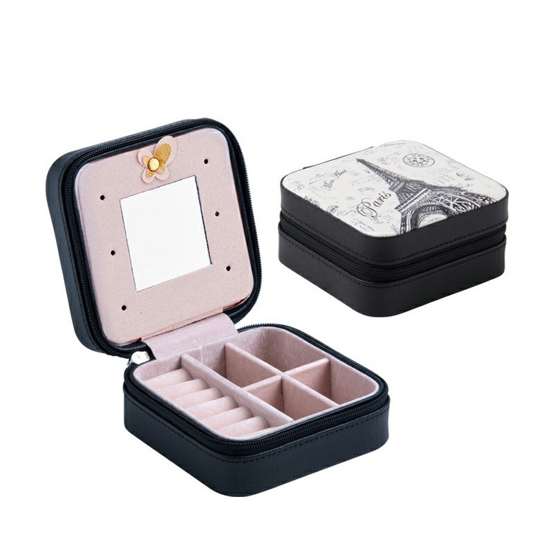 Mini Small Organizer Storage Case for Women Earrings Rings Leather Jewelry Box