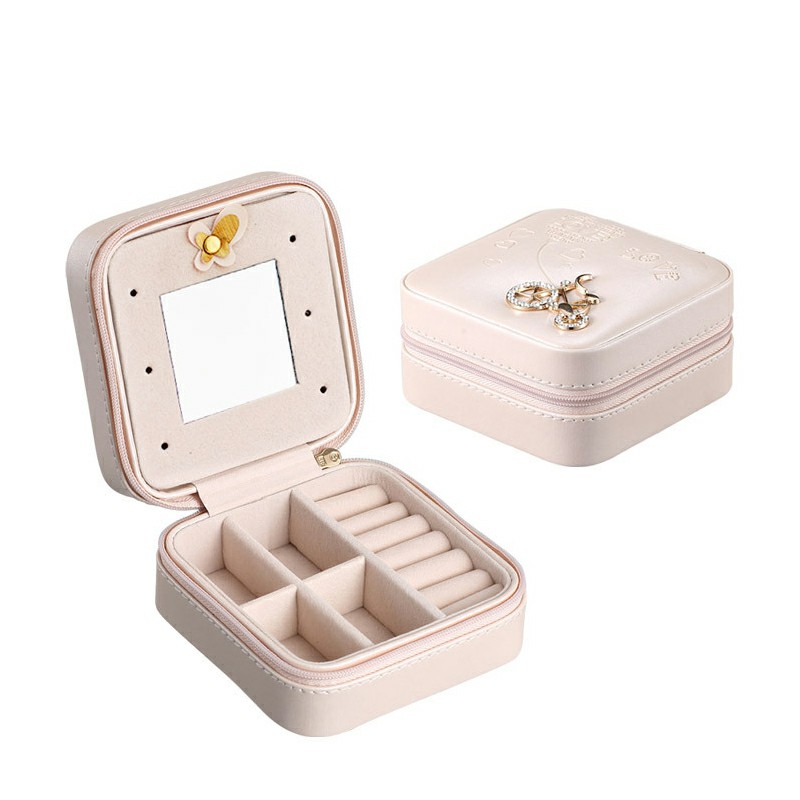 Mini Small Organizer Storage Case for Women Earrings Rings Leather Jewelry Box