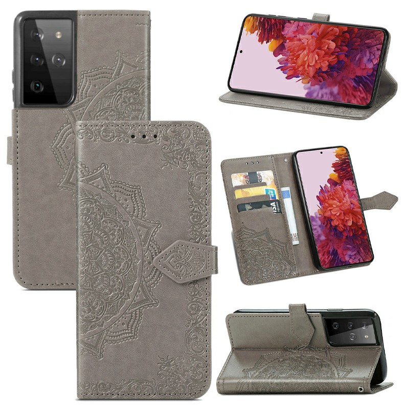 Fashion Four-leaf Clover Pattern PU Leather Wallet Case Cover for Samsung Galaxy S21 Ultra