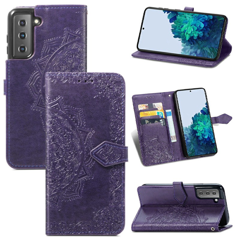 PU Leather Wallet Case Cover Fashion Four-leaf Clover Pattern for Samsung Galaxy S21