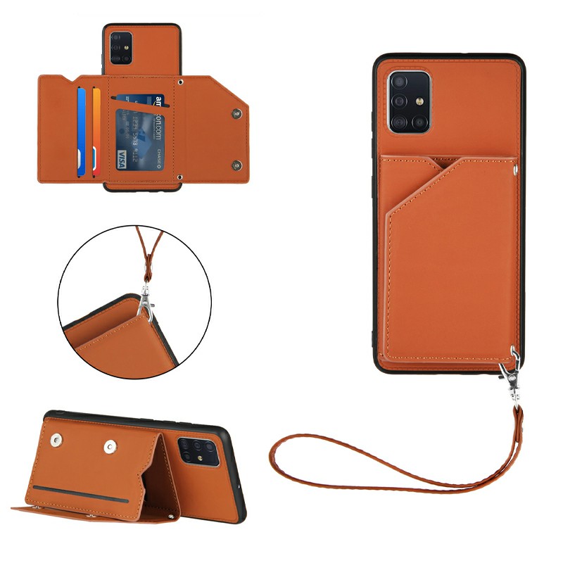 PU Leather Folio Stand Cover Case with Lanyard for Samsung Galaxy A51