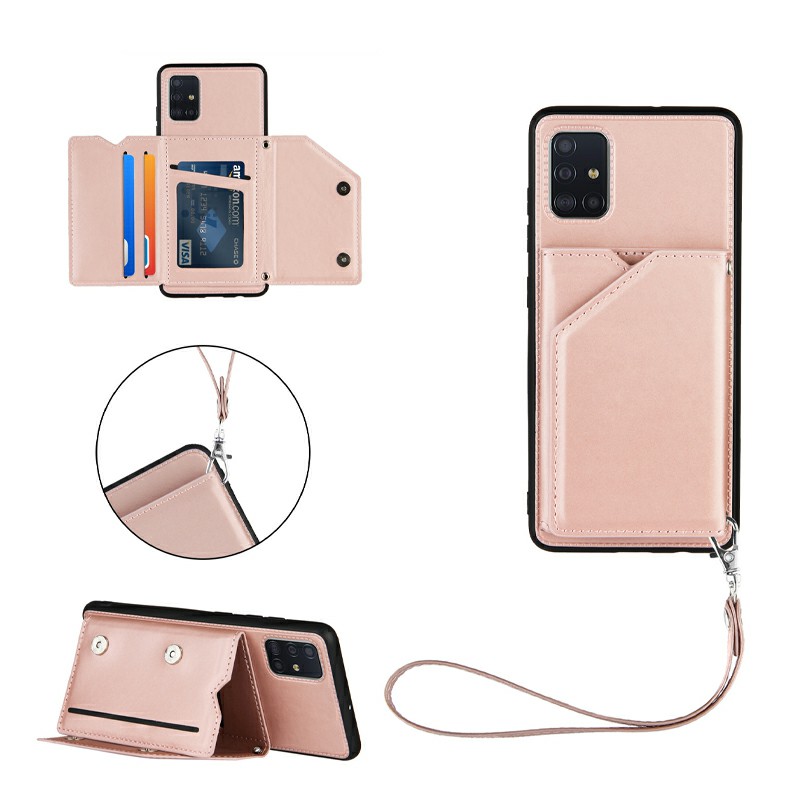PU Leather Folio Stand Cover Case with Lanyard for Samsung Galaxy A51