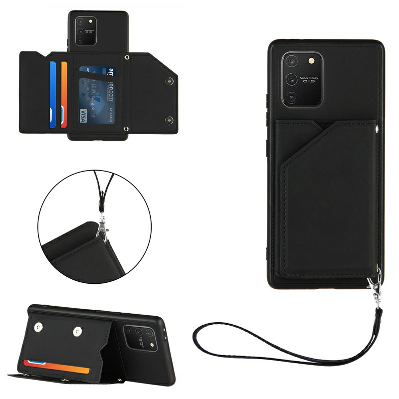 Folio Stand Cover Case PU Leather Back Cover with Lanyard for Samsung Galaxy M80S A91 S10 Lite