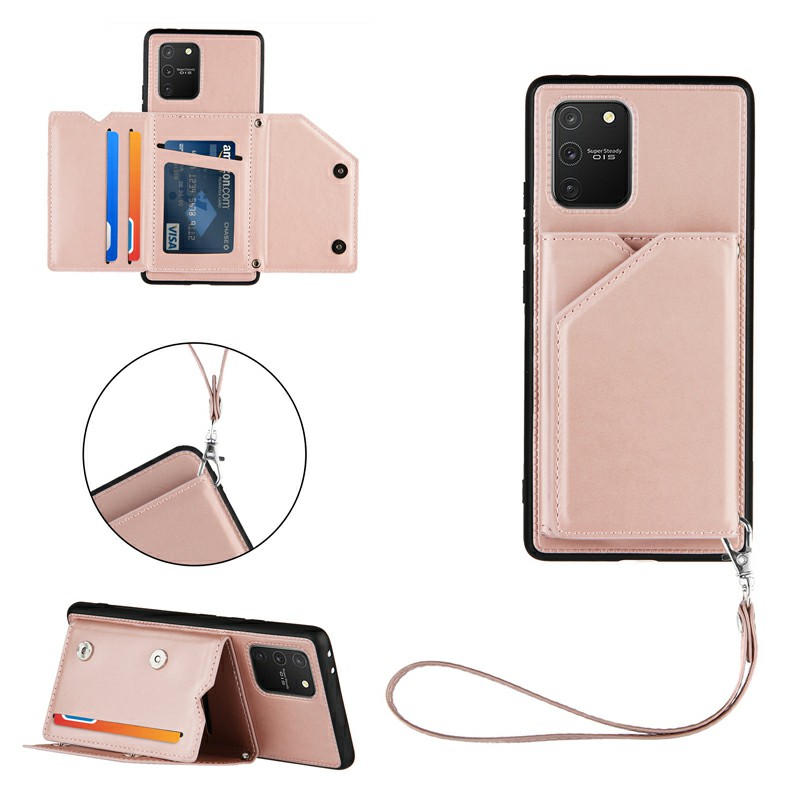 Folio Stand Cover Case PU Leather Back Cover with Lanyard for Samsung Galaxy M80S A91 S10 Lite