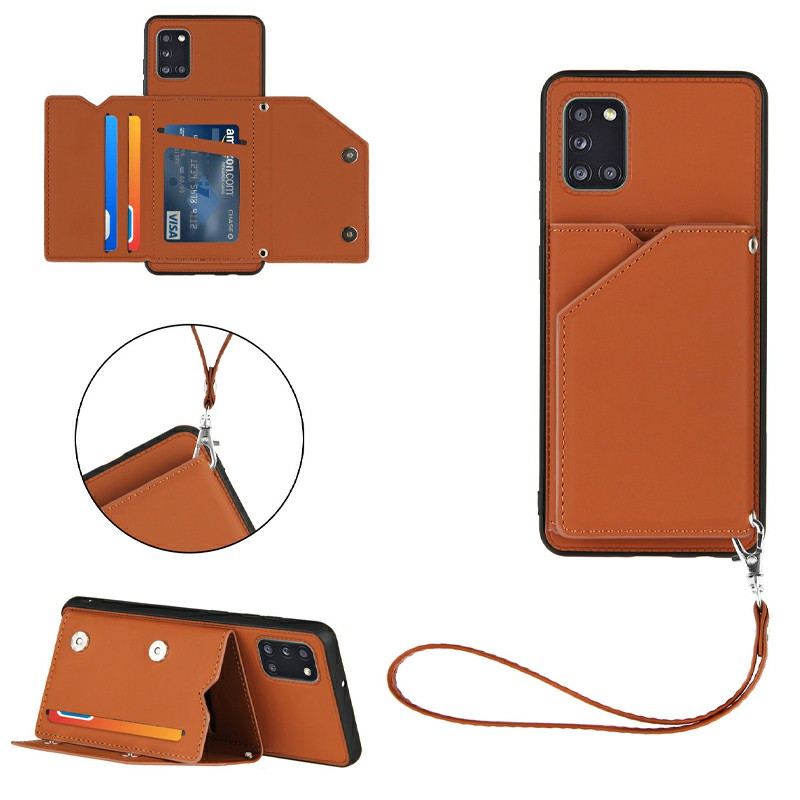 PU Leather Folio Stand Cover Case with Lanyard for Samsung Galaxy A31