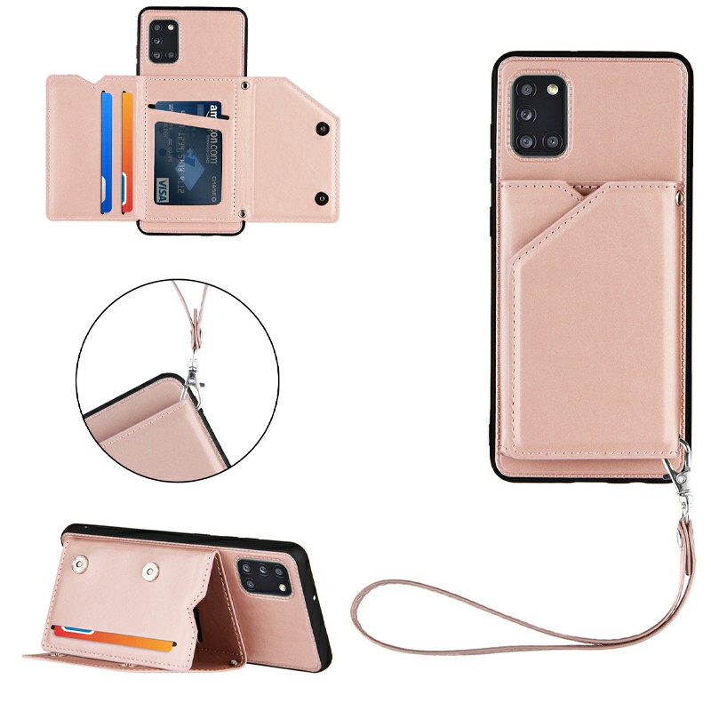 PU Leather Folio Stand Cover Case with Lanyard for Samsung Galaxy A31