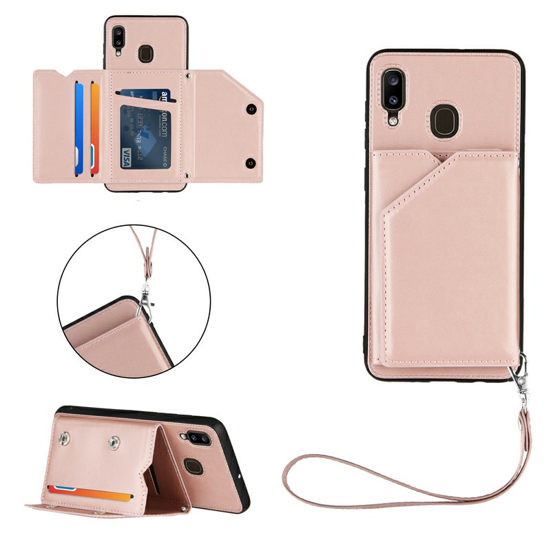 PU Leather Folio Stand Cover Case with Lanyard for Samsung Galaxy A20/A30