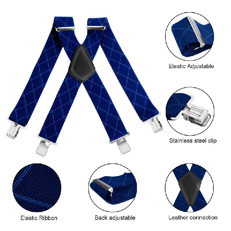 50mm Wide Diamond-shaped Dark Grain Trouser Braces Suspenders Adjustable Unisex Trousers Suspander