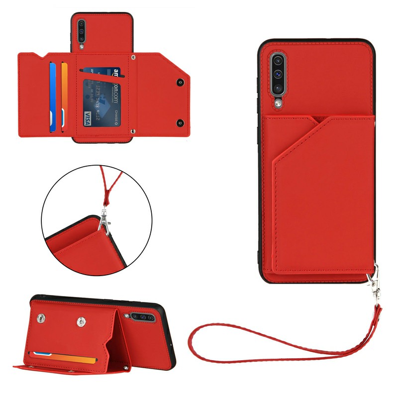 PU Leather Folio Stand Cover Case with Lanyard for Samsung Galaxy A50 A505 A30S A50S