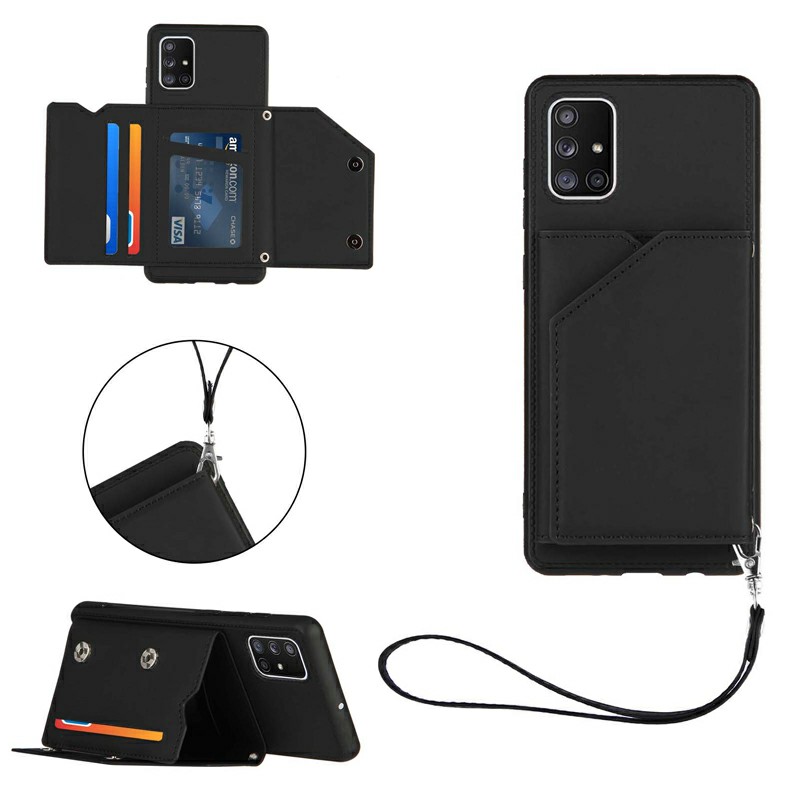 Folio Stand Cover PU Leather Flip Case with Lanyard for Samsung Galaxy A71