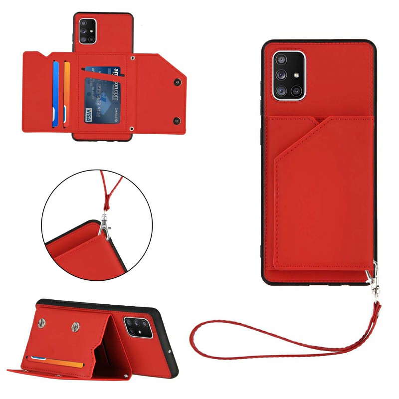 Folio Stand Cover PU Leather Flip Case with Lanyard for Samsung Galaxy A71