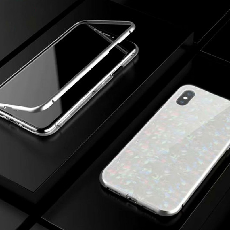Magnetic Absorption Marble Tempered Glass Case Cover for iPhone X