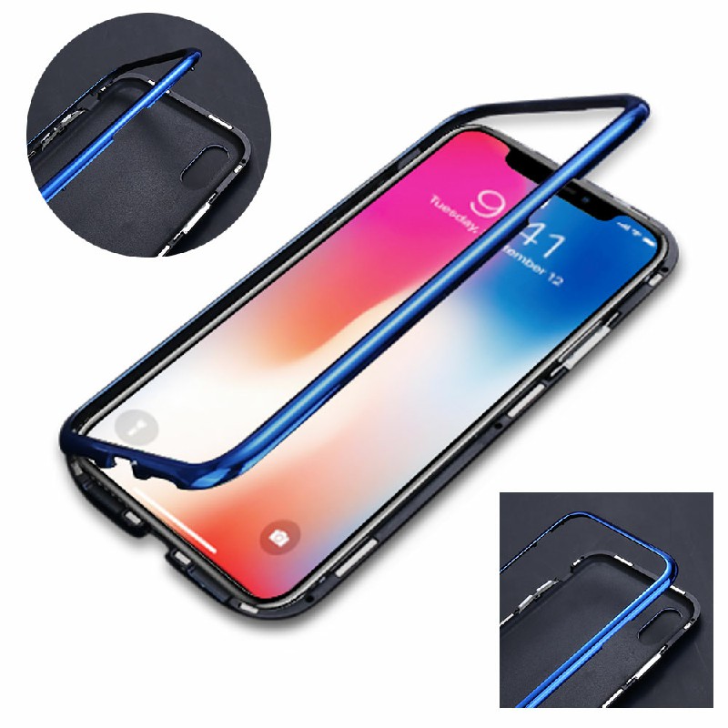 Magnetic Absorption Marble Tempered Glass Case Coverlass Cover Marble iPhone X - Blue