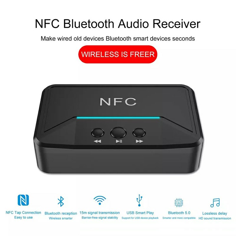 NFC Bluetooth Receiver 3.5mm RCA Smart Stereo Audio Wireless Adapter for Car Kit Speaker