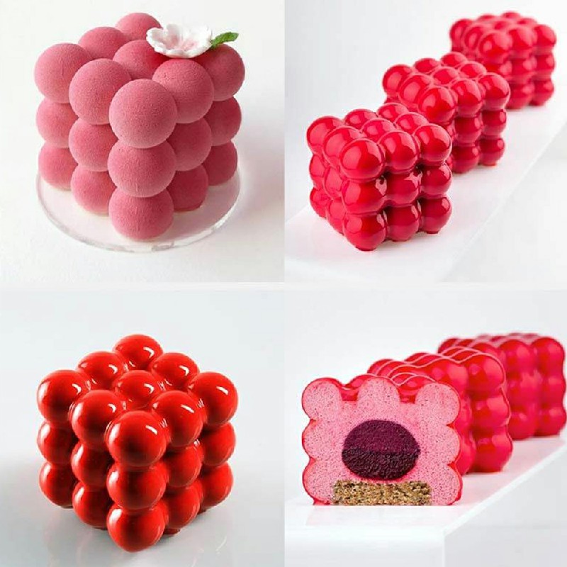 3D Cube Candle Plaster Mould 6 Cavities Silicone Square Bubble Dessert Mold.