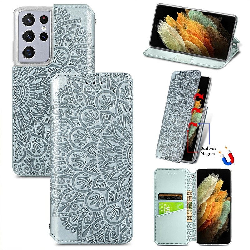 Magnetic PU Leather Wallet Case Cover for Samsung Galaxy S21 Ultra