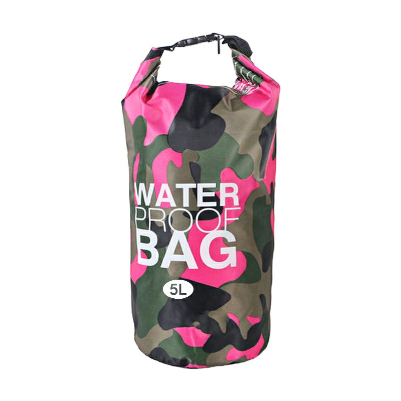 5L Waterproof Dry Bag Ultralight Camouflage Outdoor Pouch Organizer for Drifting Swimming Camping - Rose Red