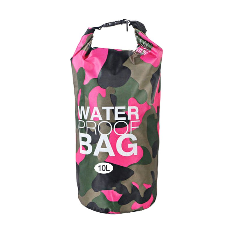 10L Camouflage PVC Waterproof Dry Bag Pouch Backpack Organizer for Outdoor Sports - Rose Red