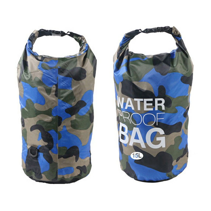 15L Camouflage Waterproof Dry Bag Pouch with Adjustable Strap for Beach Drifting Hiking Swimming - Royal Blue