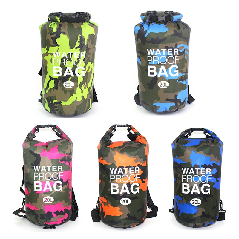 20L Camouflage Waterproof Bag Compression Sack Storage Dry Pouch for Boating Drifting Beach - Light Blue