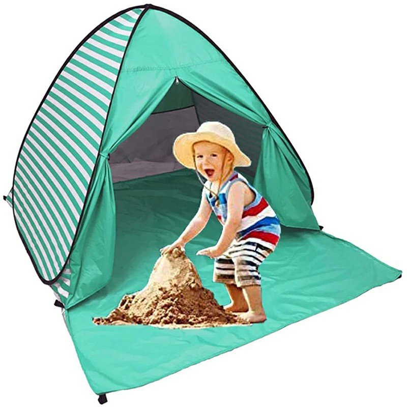 Dropshipping Pop Up Beach Tent Shade Sun Shelter UPF 50 Canopy Cabana 2 3 Person Lake Green Stripes Go Dropship