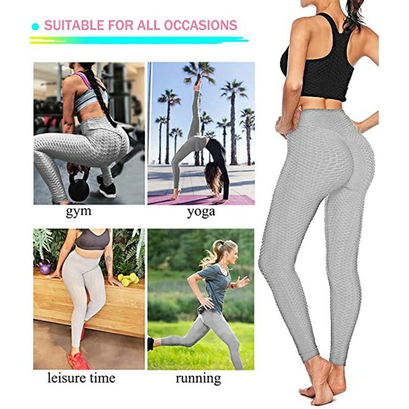 Wholesale Women High Waist Yoga Pants Push Up Leggings Sport Gym Honeycomb  Trousers - Grey S - Justmae UK