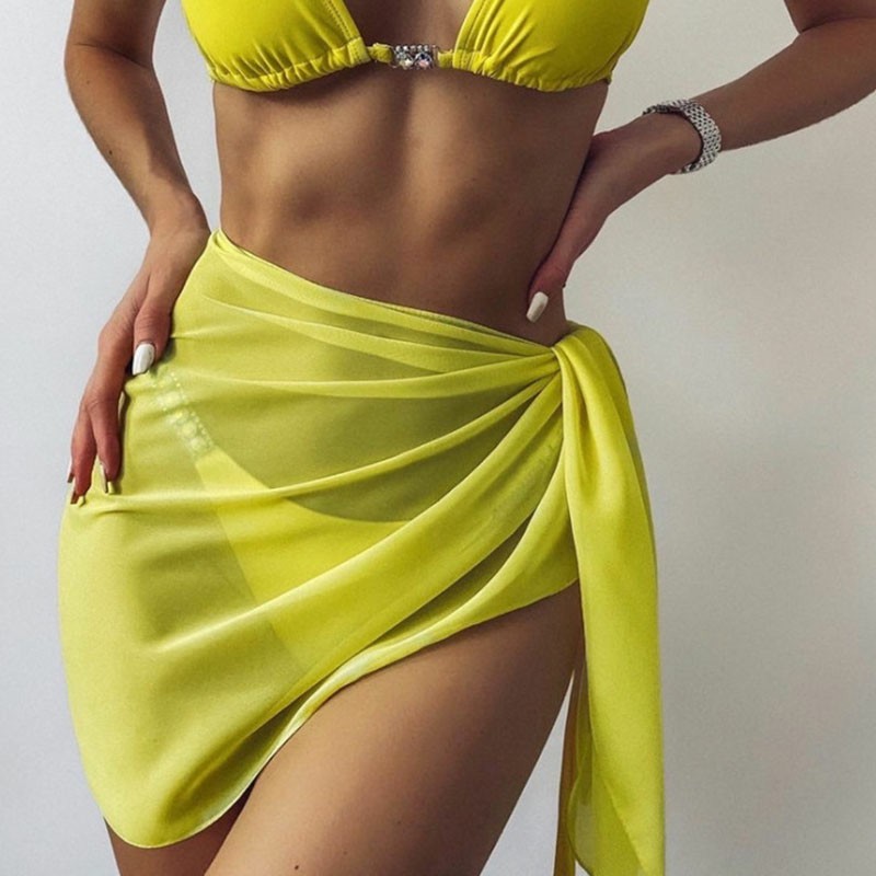 Wholesale UK Wholesale Women Beach Wrap Sarong Cover Up Chiffon Swimsuit  Wrap Skirts Mini Sarong Bikini - Yellow - Aulola UK