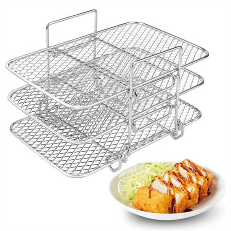 Air Fryer Rack Stainless_Steel Double Basket Grill Sticks Accessories for  Ninja.