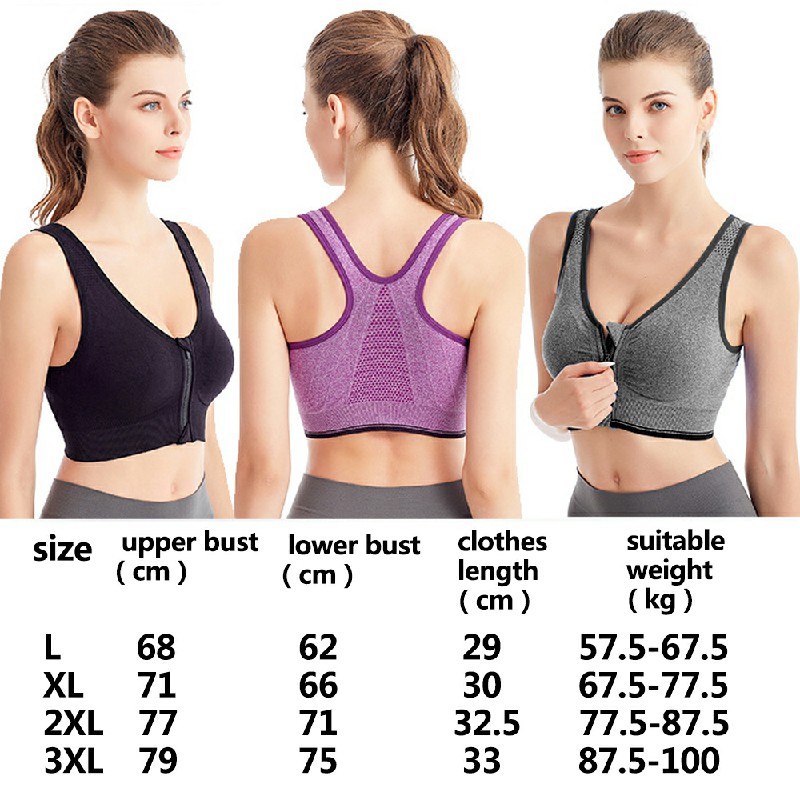Shockproof Wireless Sports Bra Breathable Front Zipper Yoga Vest Running  Shirt for Lady - Grey 2XL